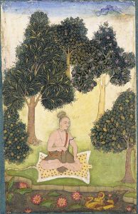 Un yogi assis dans un jardin